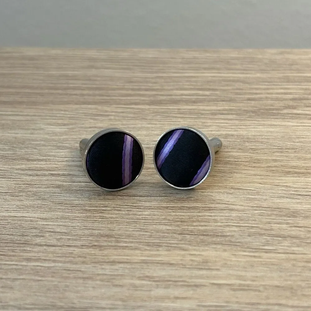 Vintage Black Purple Round Cufflinks Retro Mod Mid Century Men’s Accessories